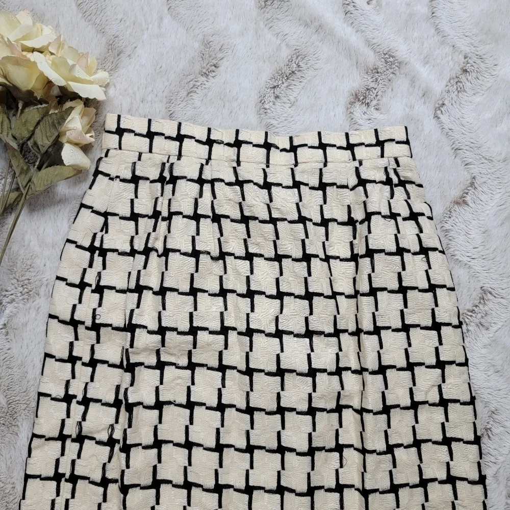 Vintage Carlisle Wool Silk Cream Black Geometric Straight Skirt‎ Size 2